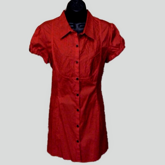 F.A.N.G. Blouse size XL Long Red Cotton Spandex - Picture 2 of 5